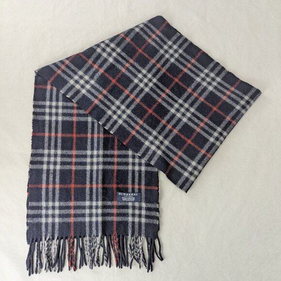 Authentic Burberry Lambswool Scarf Blue – Unisex Check – Pre-Owned – Fast Ship - Picture 1 of 7
